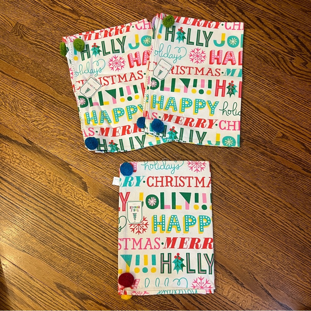 Target Bullseye Christmas Placemats (4 each) and Table Runner (1 each) NWT